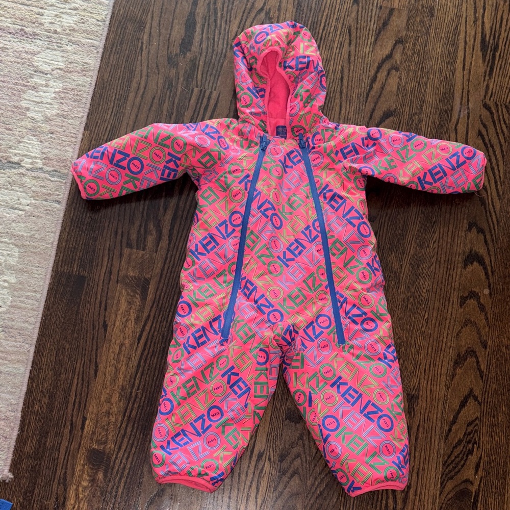 Kenzo Vibrant Pink Baby Snowsuit with Logo Pattern